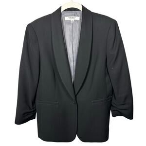 Nine West Black Front Button 3/4 Ruched Sleeve Blazer Women's 10